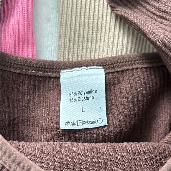 Women's Ribbed Tank Top Set - Pink, Brown, and Tan - Picture 3 of 11